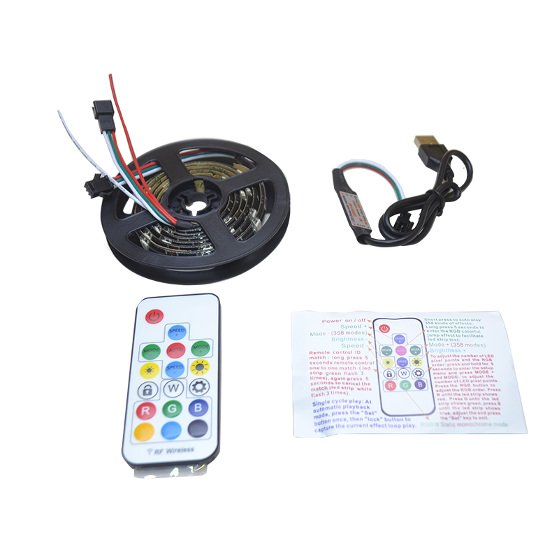 LED Strip USB Powered Rainbow TV Backlight Chase Effect with RF Remote Color Changing Accent Light Set Waterproof Bias Lighting