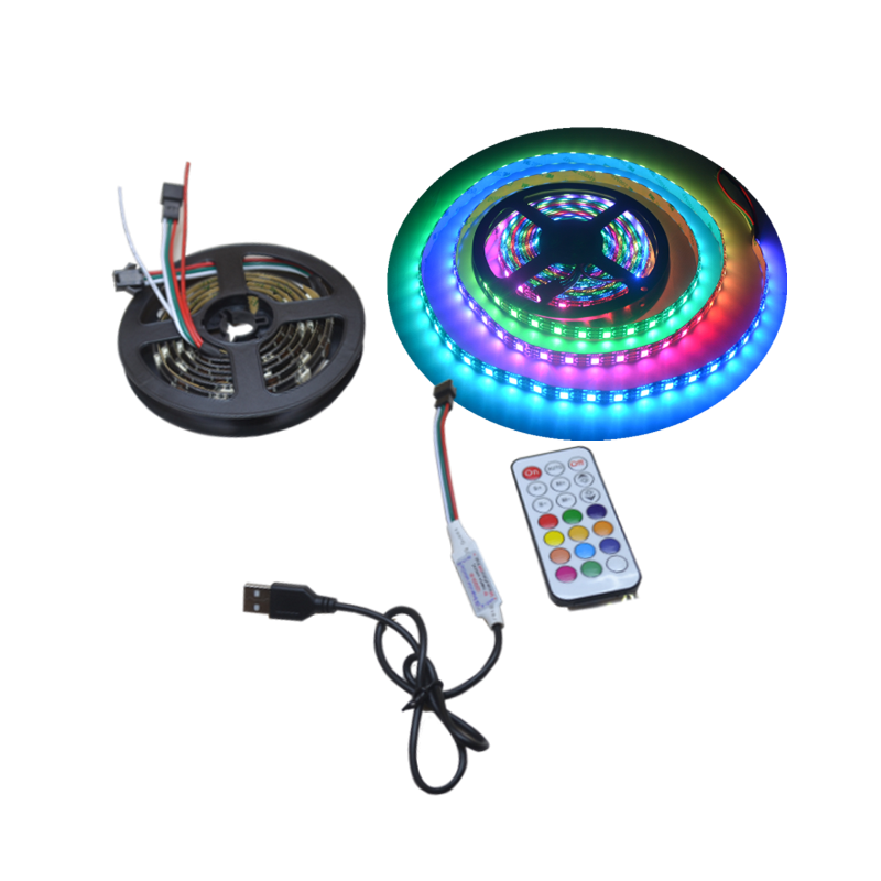 LED Strip USB Powered Rainbow TV Backlight Chase Effect with RF Remote Color Changing Accent Light Set Waterproof Bias Lighting