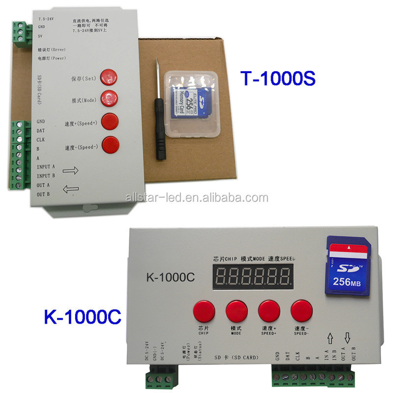 LED RGB controller T1000S SD Card Pixels Controller ,for WS2801 WS2811 WS2812B LPD6803 LED 2048 DC5~24V