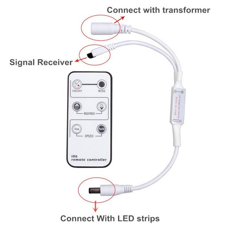 Mini Remote Control Dimmer for Single Color LED Strip/LED Ribbon/ DC 12V 6A, 72W, IR 6 Key Remote Controller, Wireless