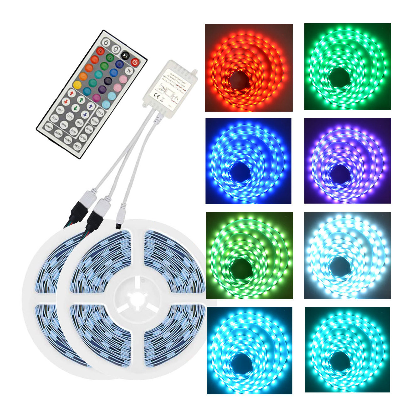 color changing led strips 32.8ft 10M 300 LEDs 5050 RGB Light with 44 Key Remote Controller Extra Adhesive 3M Tape