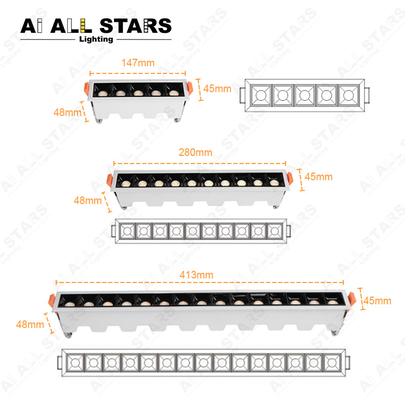 Factory In Stock Rectangle Recessed Anti-glare Spot Lights Wall Washer LED Grille Lighting LED Linear Downlight LED Spotlight