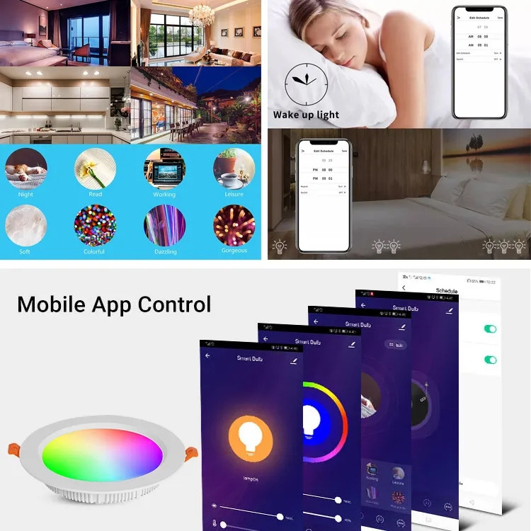 Wifi Bluetooth Remote APP Alexa Voice Control LED Spot Light Smart Downlight RGB DMX Dimming Multicolor LED Recessed Lights