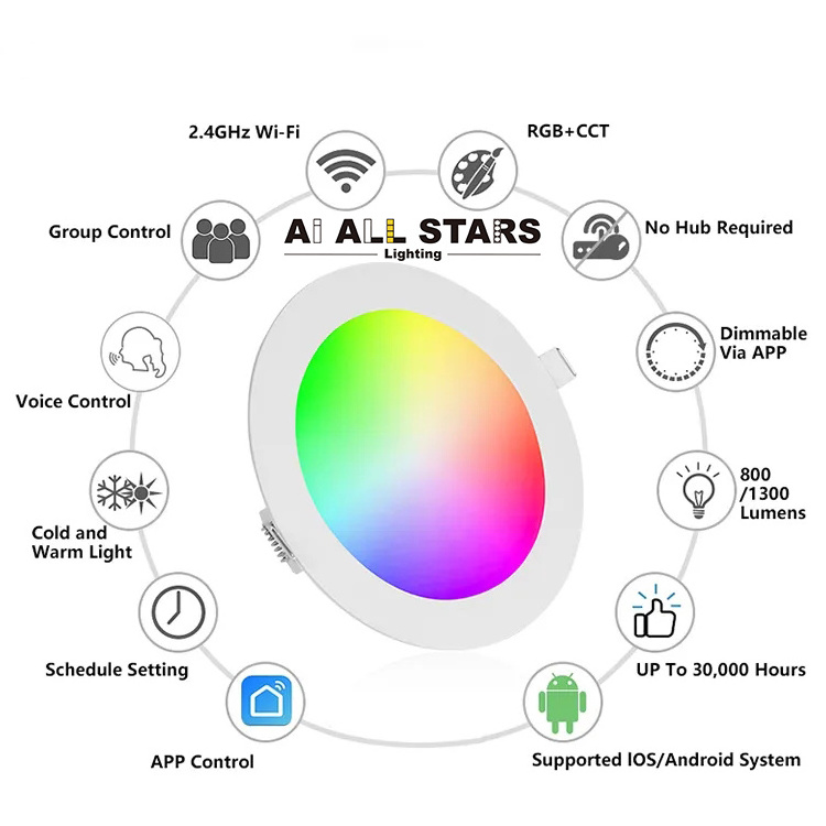 Trimless Ceiling Recessed Antiglare RGBCW COB Down Light Smart Home BT Mesh CCT LED Downlight With Tuya Bluetooth Dimmable
