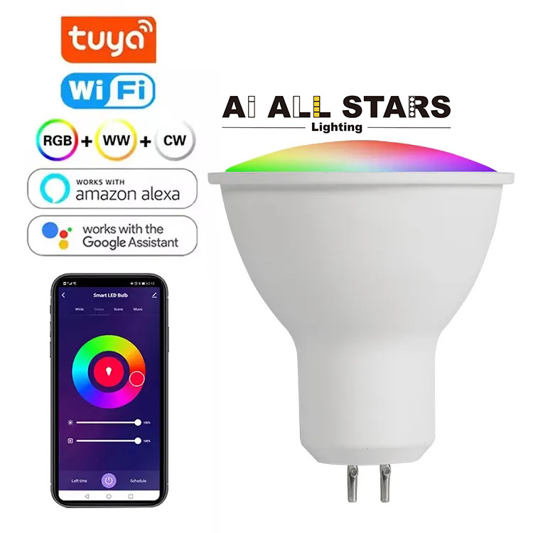 Tuya Wifi LED Spot Light Bulb 5W Gu10 Tuya Wifi Smart Light Bulb RGB+CCT Gu10 Smart Bulb