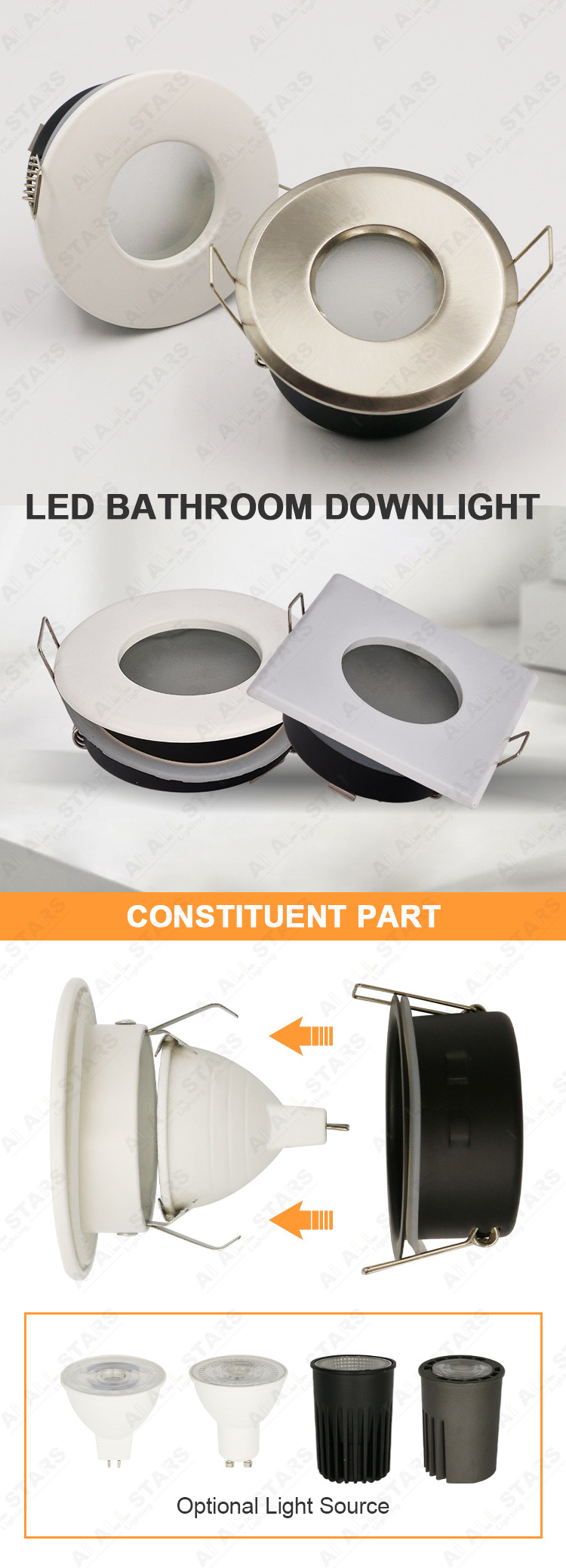 IP65 GU10 Downlight Square Recessed Ceiling Light 7W COB Waterproof LED Downlights For Bathroom LED Ceiling Downlight