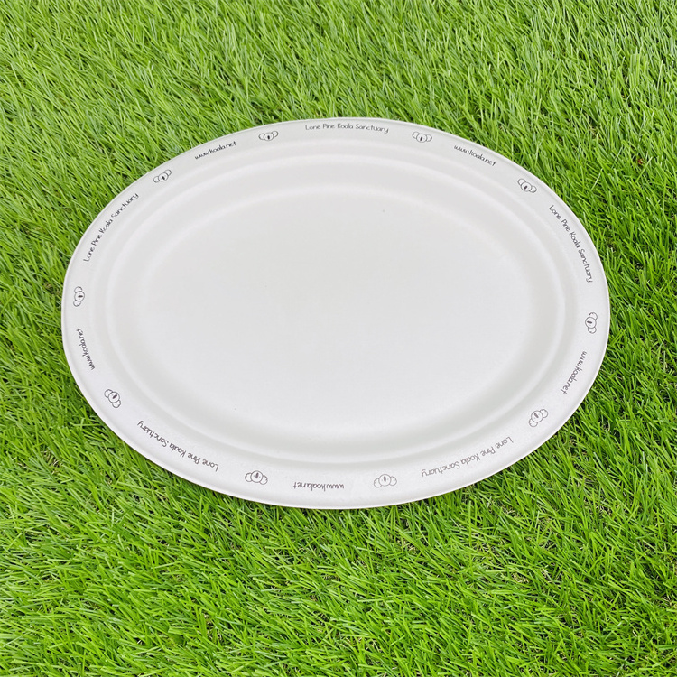 disposable bagasse pulp oval paper plate and cake dishes with logo