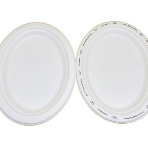 disposable bagasse pulp oval paper plate and cake dishes with logo