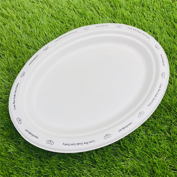 disposable bagasse pulp oval paper plate and cake dishes with logo