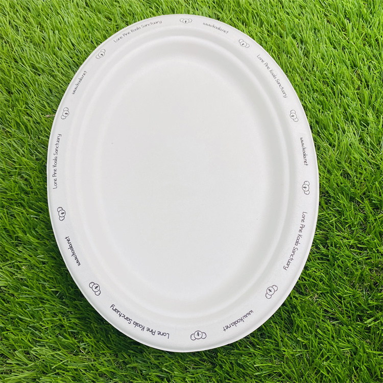 disposable bagasse pulp oval paper plate and cake dishes with logo