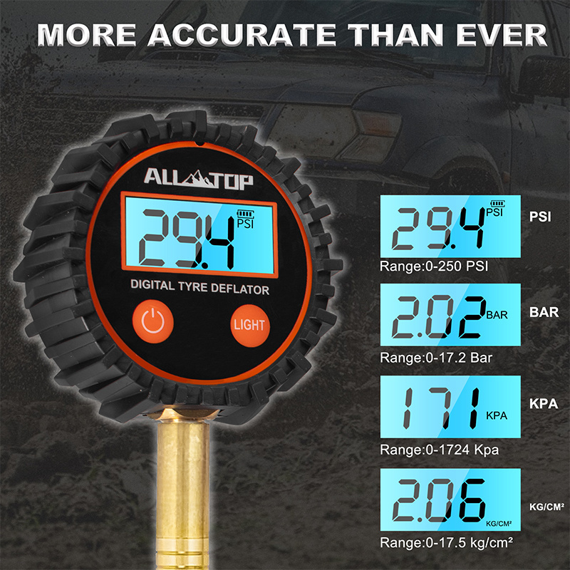 Offroad  0-250 PSI Tire Metal Braid  Accurate Tire Pressure Gauge Digital Rapid  Tire Deflator for Truck and ATV