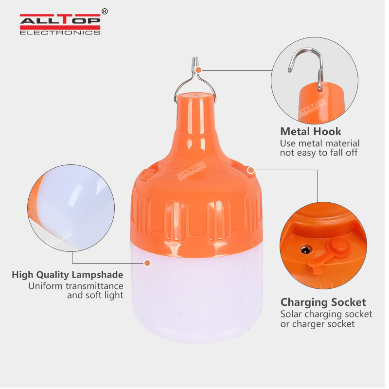 Alltop High Quality Outdoor Camping Solar Rechargeable Bulbs Led Emergency Light