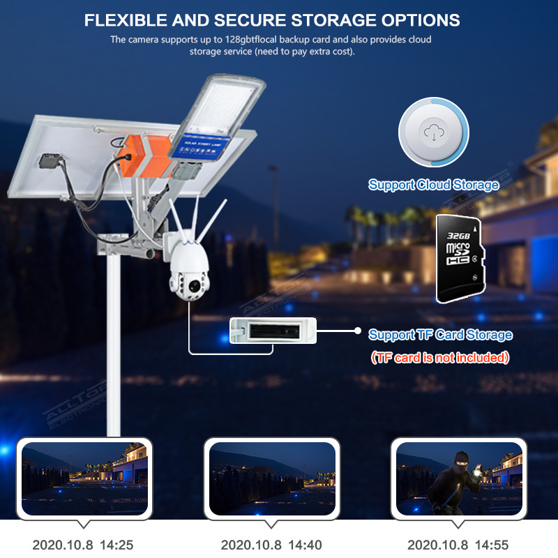 ALLTOP Outdoor Waterproof Remote Wireless Control 1080p Security Monitor 80w Solar Street Light With 4G/Wifi Cctv Camera