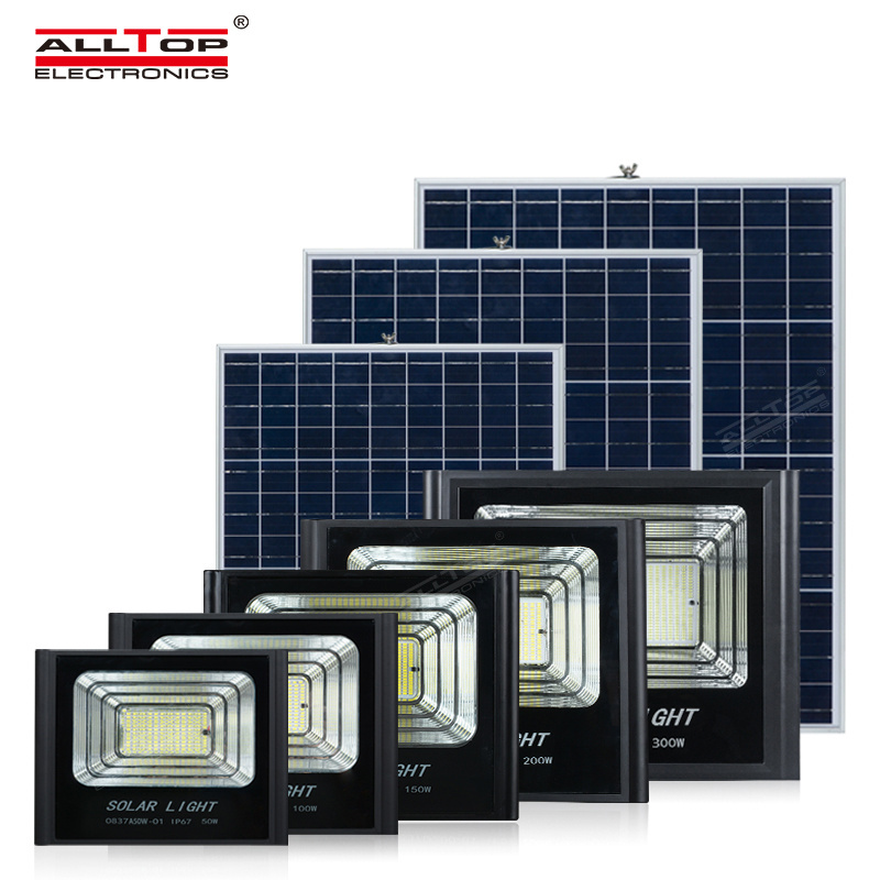 ALLTOP Good Quality Customize Aluminium Outdoor Ip65 dimmable 50w 100w 150w 200w Led Solar Flood Light