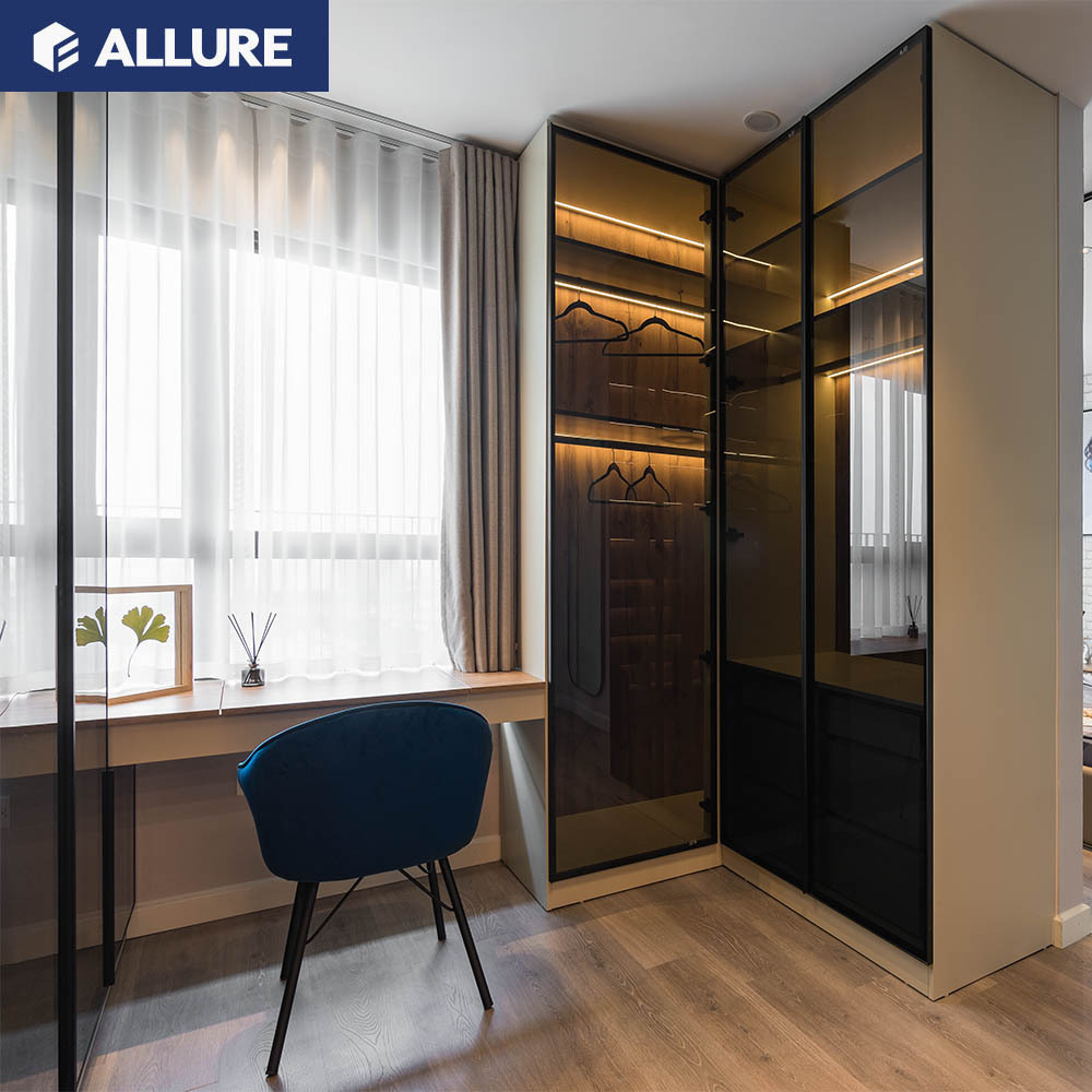 Allure wooden closet movable cloth fitting smart sliding door wardrobe cabinet bed design