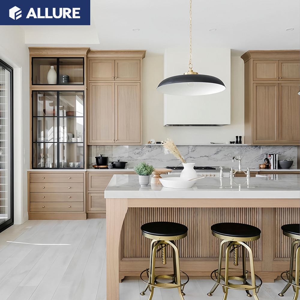 Allure Modern Design Smart Glossy Lacquer White Modular Wood Kitchen Cabinets With Glass Door