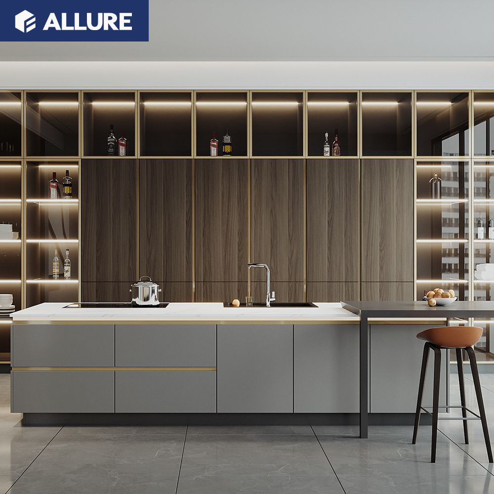 Allure guangdong design sample hot european style frosted meter tempered glass diy kitchen cabinet doors price