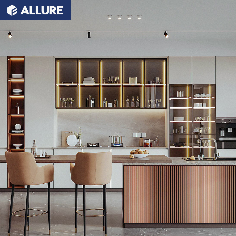 Allure guangdong design sample hot european style frosted meter tempered glass diy kitchen cabinet doors price