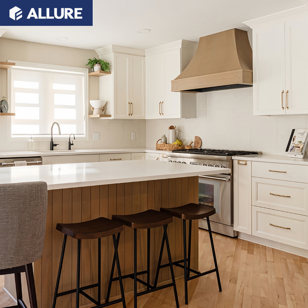 Allure Modern Design Smart Glossy Lacquer White Modular Wood Kitchen Cabinets With Glass Door