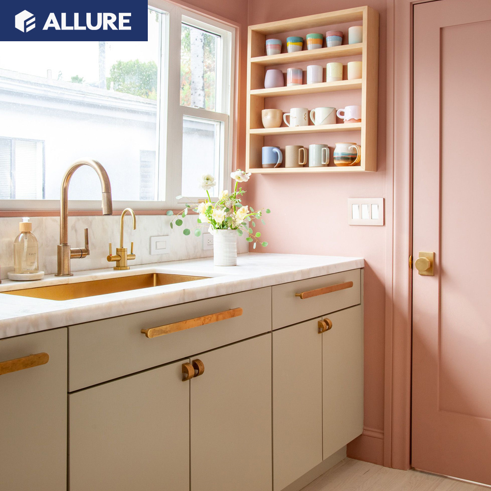 Allure white lacquer industrial royal cream pink second hand fitted kitchen sink base cabinets prices with sink in india