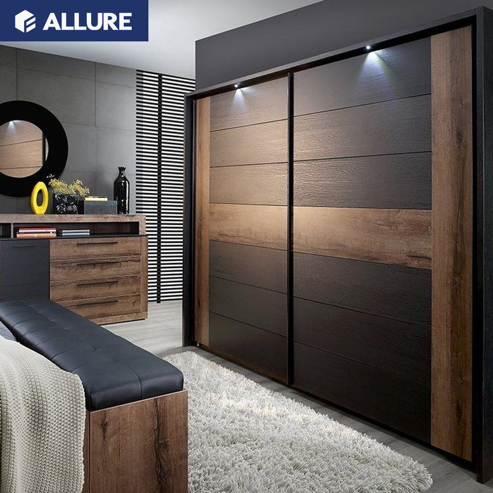 Allure double color wooden bedroom furniture amoires wardrobe design laminate colours combination