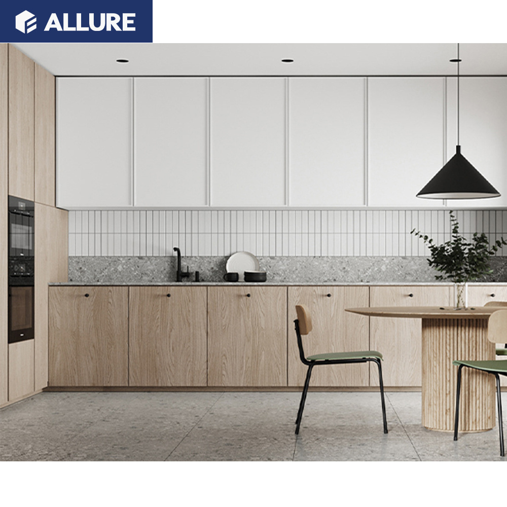 Allure Kitchen Furniture Modern Style Matte Black Melamine Smart Kitchen Cabinets With Appliances