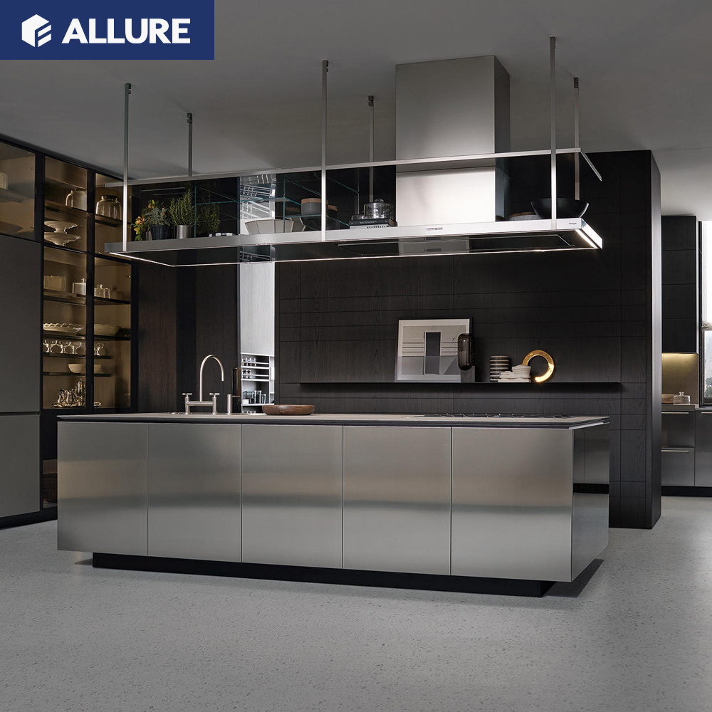 Allure Custom Modern Design Aluminium Stainless Steel Kitchen Cabinets With Wheels