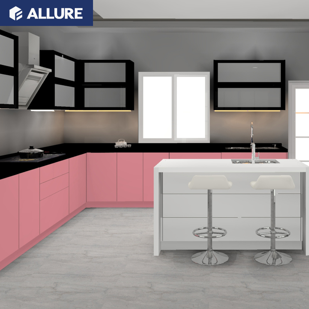 Allure white lacquer industrial royal cream pink second hand fitted kitchen sink base cabinets prices with sink in india