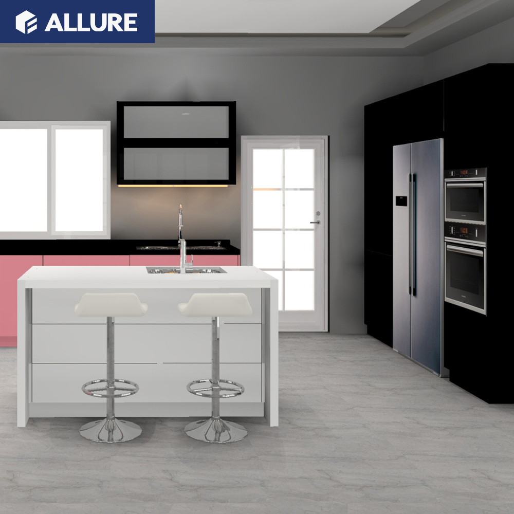 Allure white lacquer industrial royal cream pink second hand fitted kitchen sink base cabinets prices with sink in india