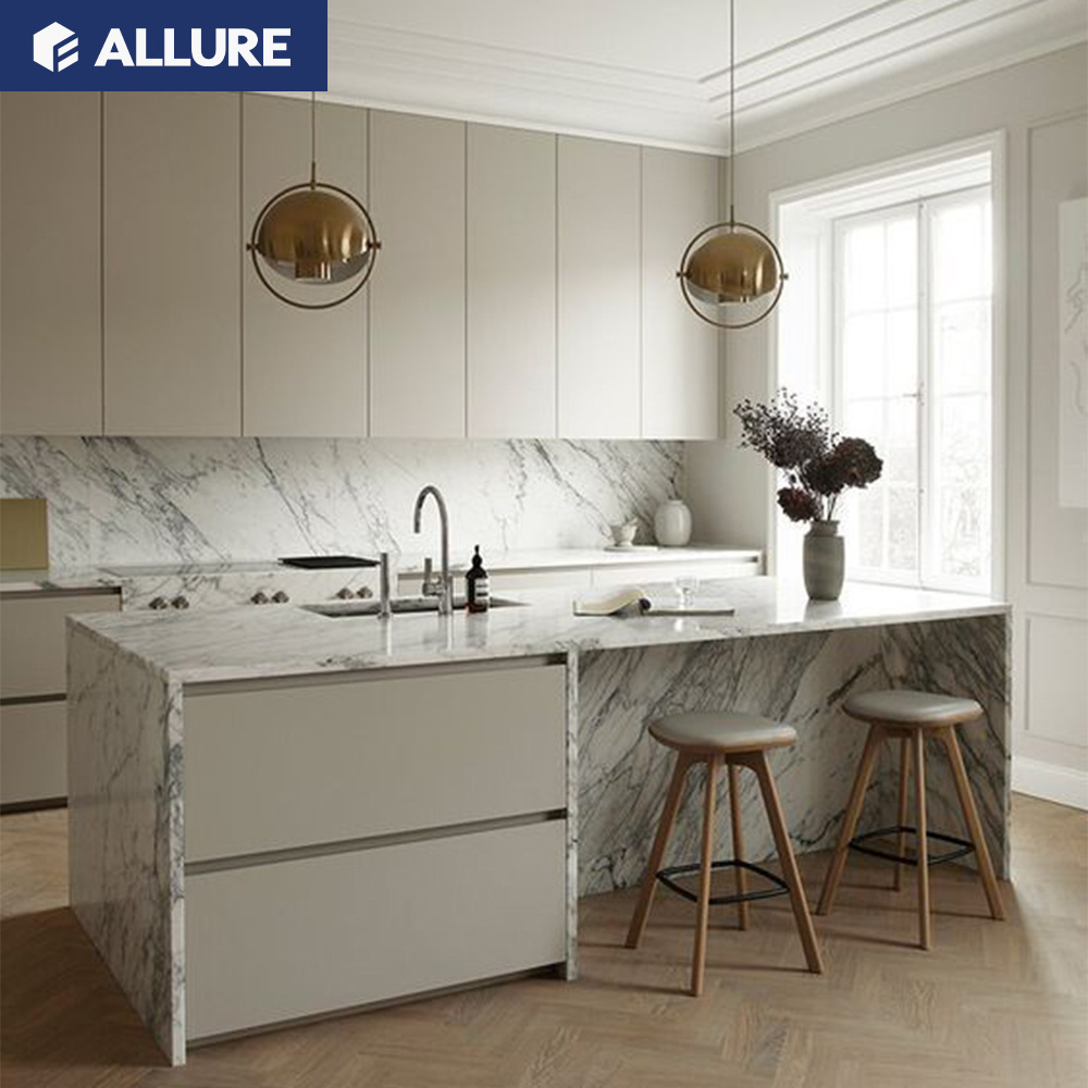 Allure smart multifunctional hotel room walnut marble tops kitchen cabinets for kitchen purple color