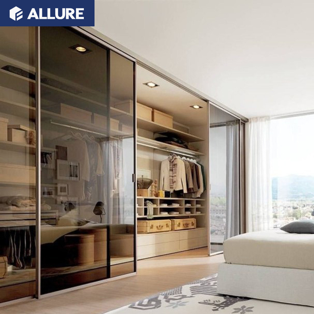 Allure sliding door stainless steel metal bedroom wardrobe closet cabinet singapore with mirror