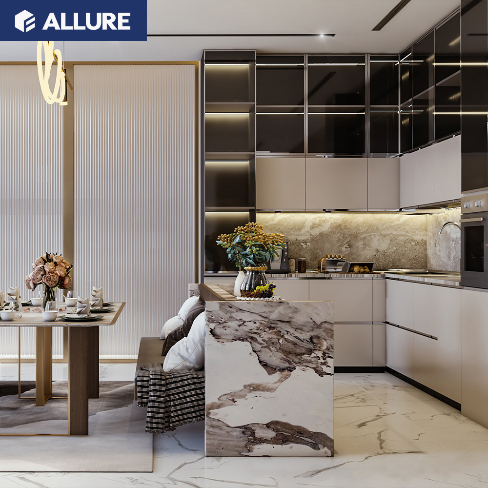 Allure guangdong design sample hot european style frosted meter tempered glass diy kitchen cabinet doors price