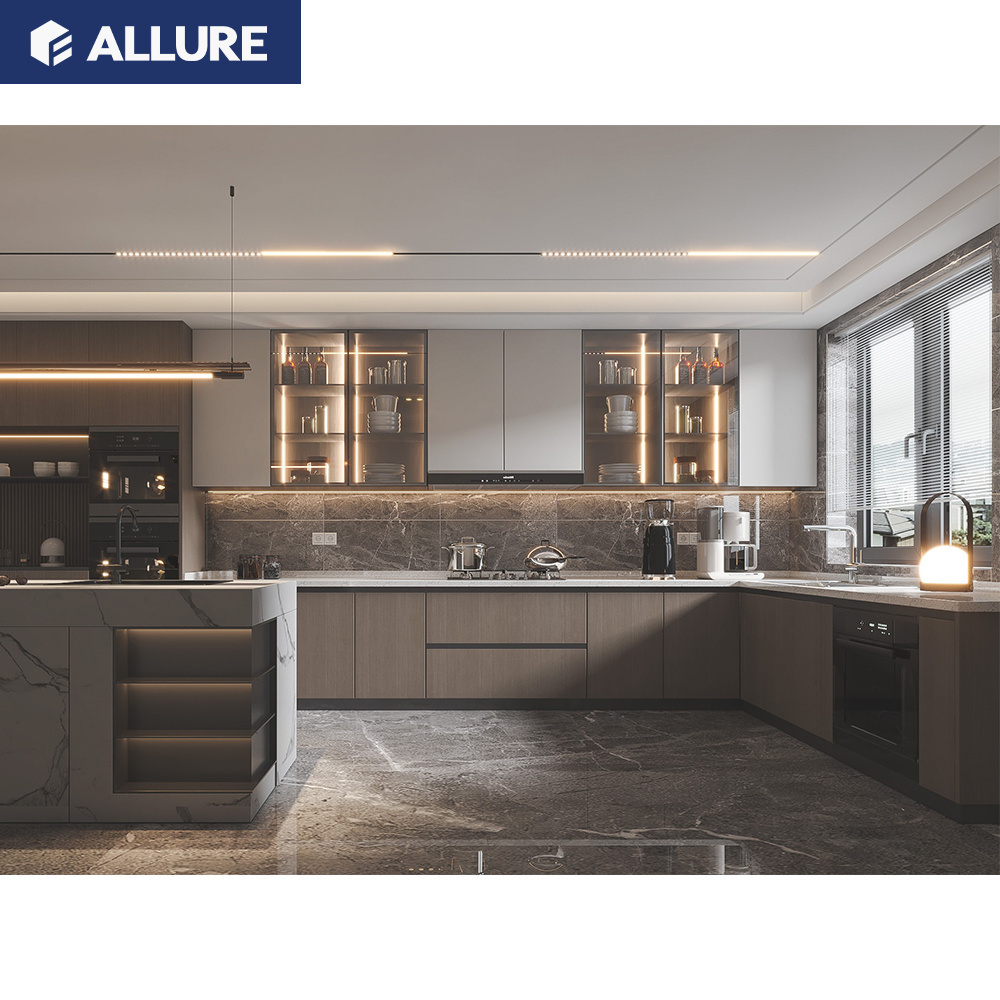 Allure Kitchen Furniture Modern Style Matte Black Melamine Smart Kitchen Cabinets With Appliances