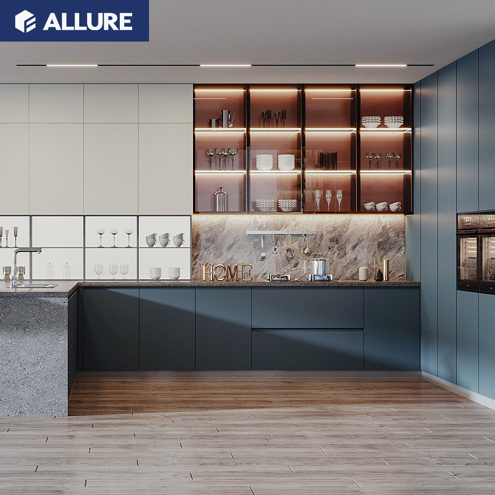 Allure guangdong design sample hot european style frosted meter tempered glass diy kitchen cabinet doors price