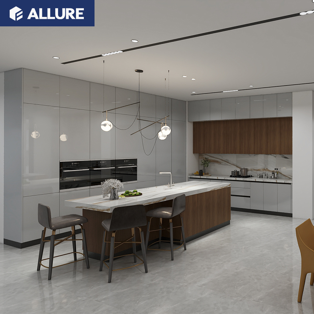 Allure Hot Sale Built In High Quality Wholesale American Hotel Lacquer Kitchen Cabinets Gloss Plastic