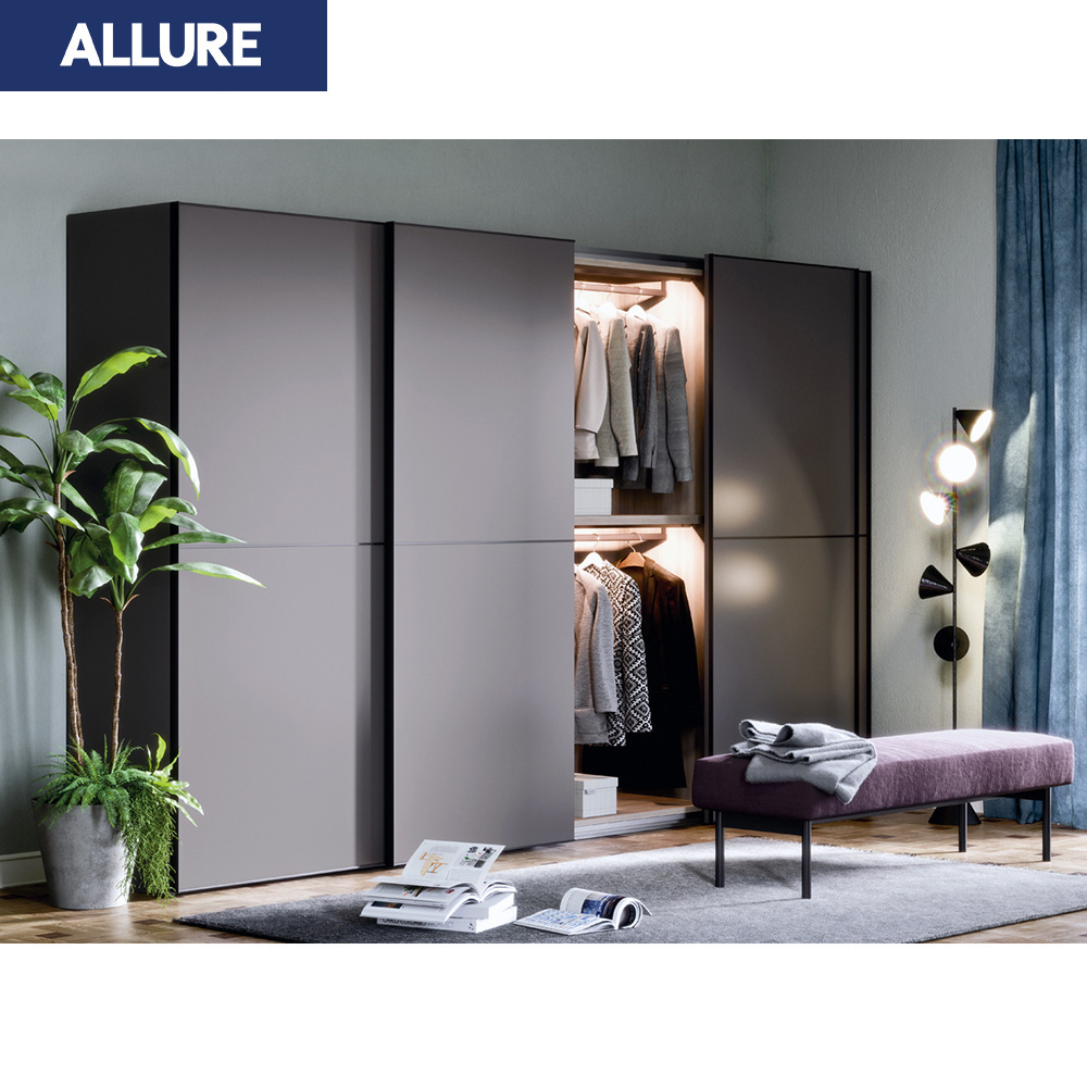 Allure Multifunction Four Door Contemporary Cheap Black Gloss Wardrobe Closet Sale