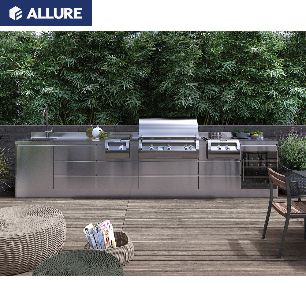 Allure Designer Modern Design Custom Furniture Stainless Steel Outdoor Bbq Aluminum Luxury Island Kitchen Cabinets