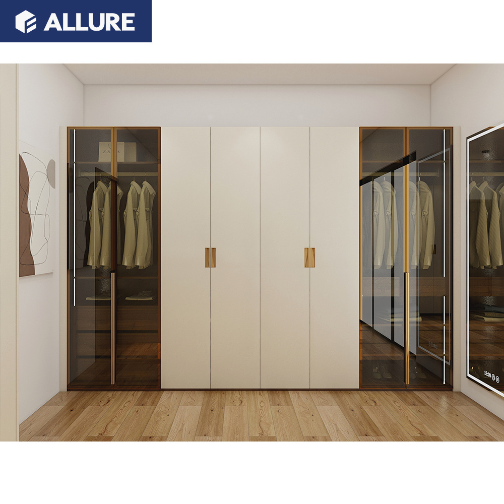 Allure Latest Design Melamine Mdf Wooden Bedroom Colors Combination Wooden Women's Clothing Wardrobe with Mirror