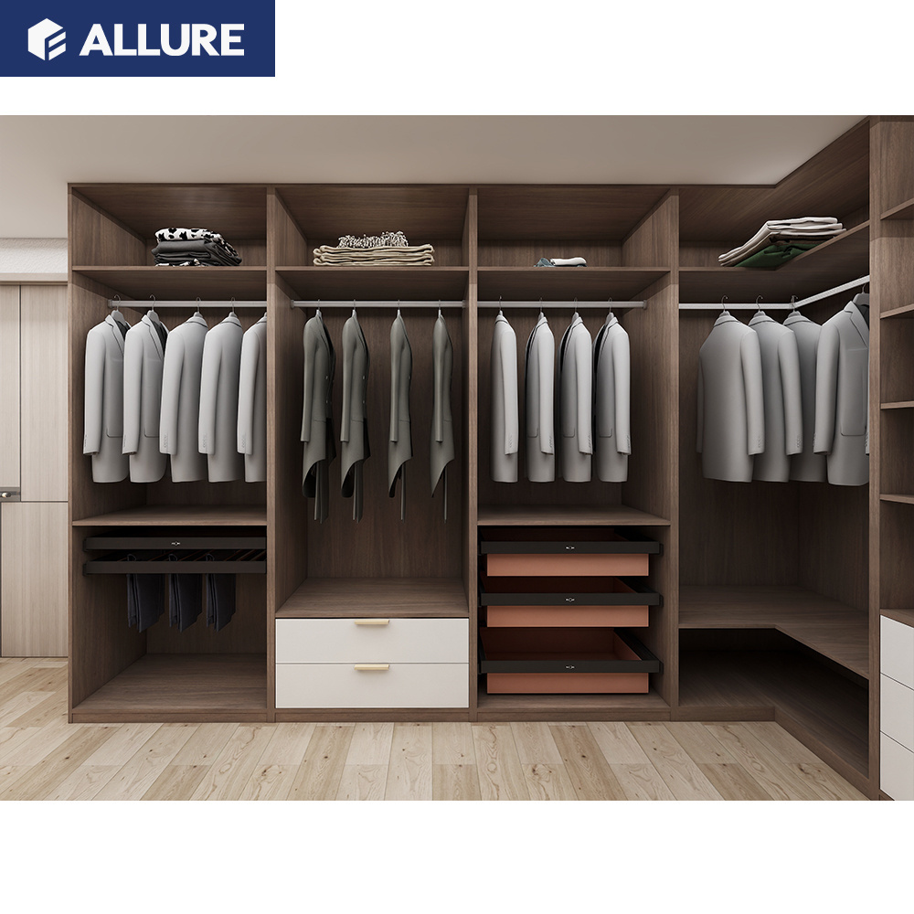 Allure Latest Design Melamine Mdf Wooden Bedroom Colors Combination Wooden Women's Clothing Wardrobe with Mirror