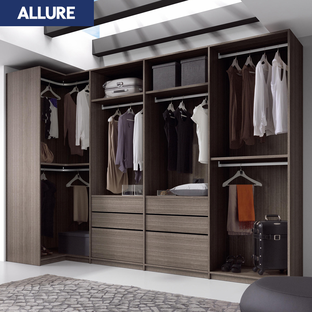 Allure Built In Rubber Portable Wooden Walk In Wardrobe Bedroom Closet With Mirror