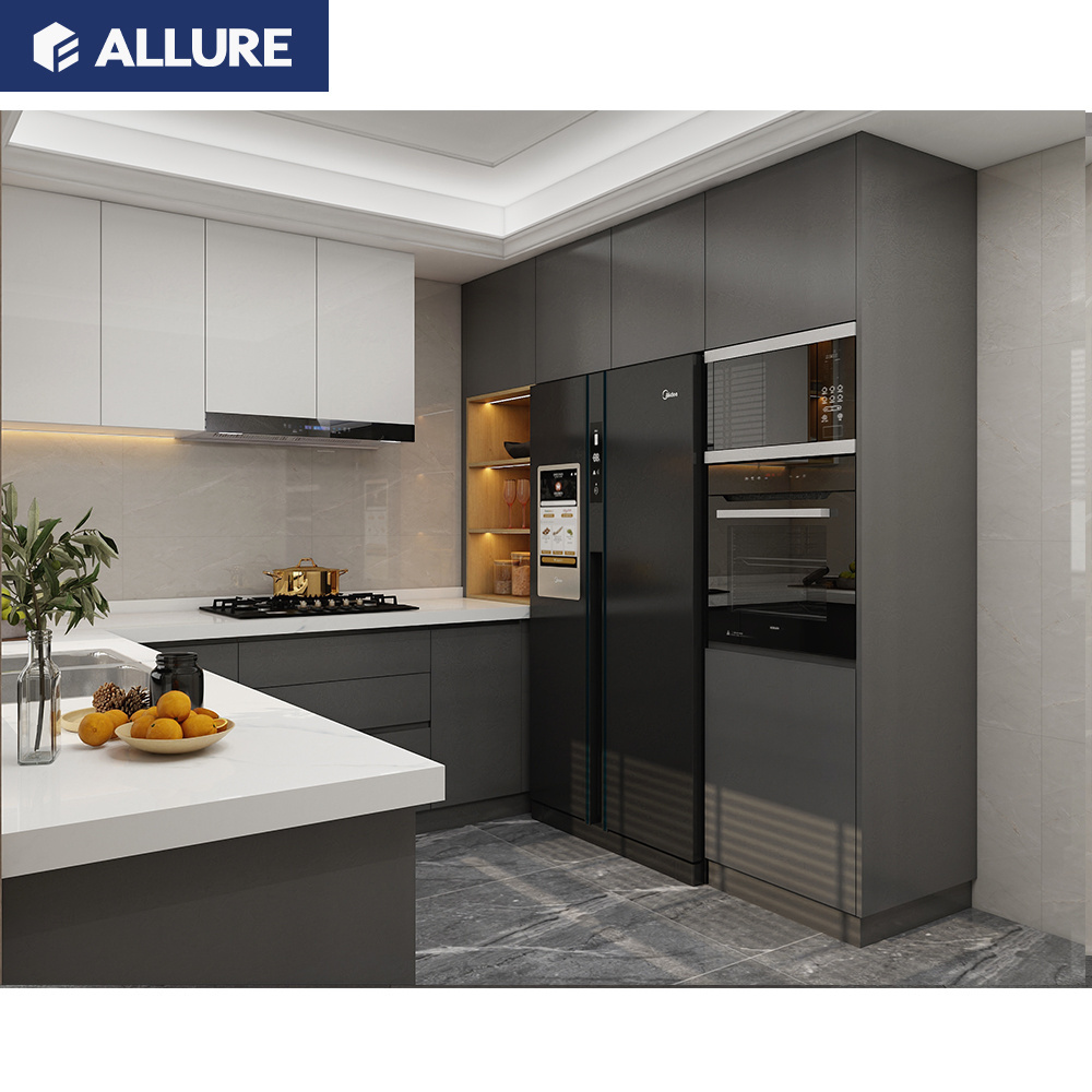 Allure Latest Modern Style Project L Shaped Household Kitchen Base Cabinet Mdf Designs In India