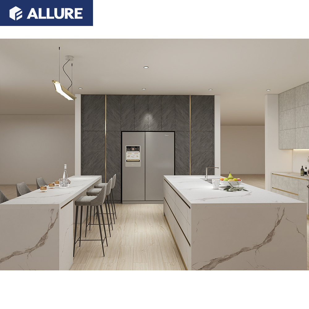 Allure Hot Sale Ideas Rta Single Vinyl Wrap Gold White Kitchen Designs Kitchen Modern Luxury Full Cabinet Kitchen