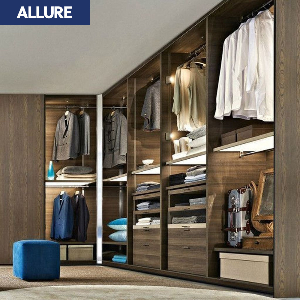 Allure Built In Rubber Portable Wooden Walk In Wardrobe Bedroom Closet With Mirror