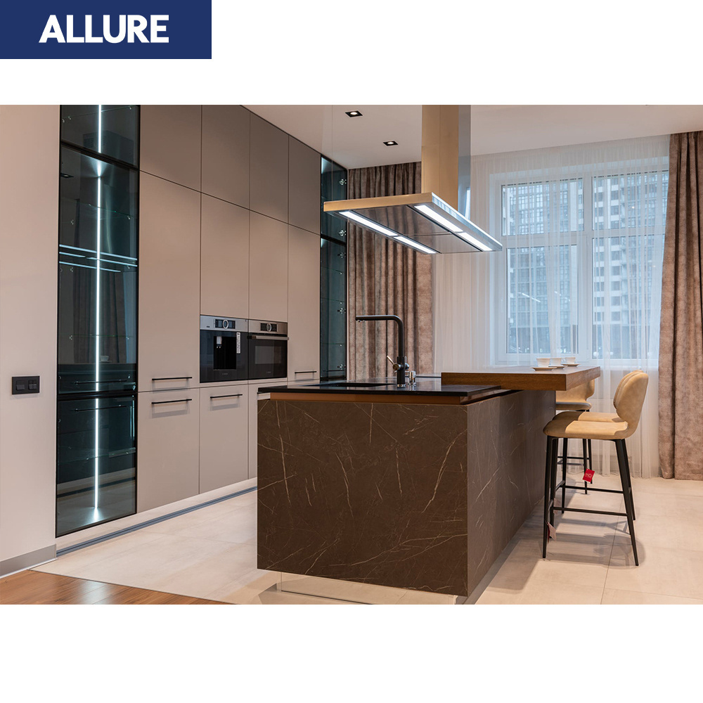 Allure Hot Sale Ideas Rta Single Vinyl Wrap Gold White Kitchen Designs Kitchen Modern Luxury Full Cabinet Kitchen