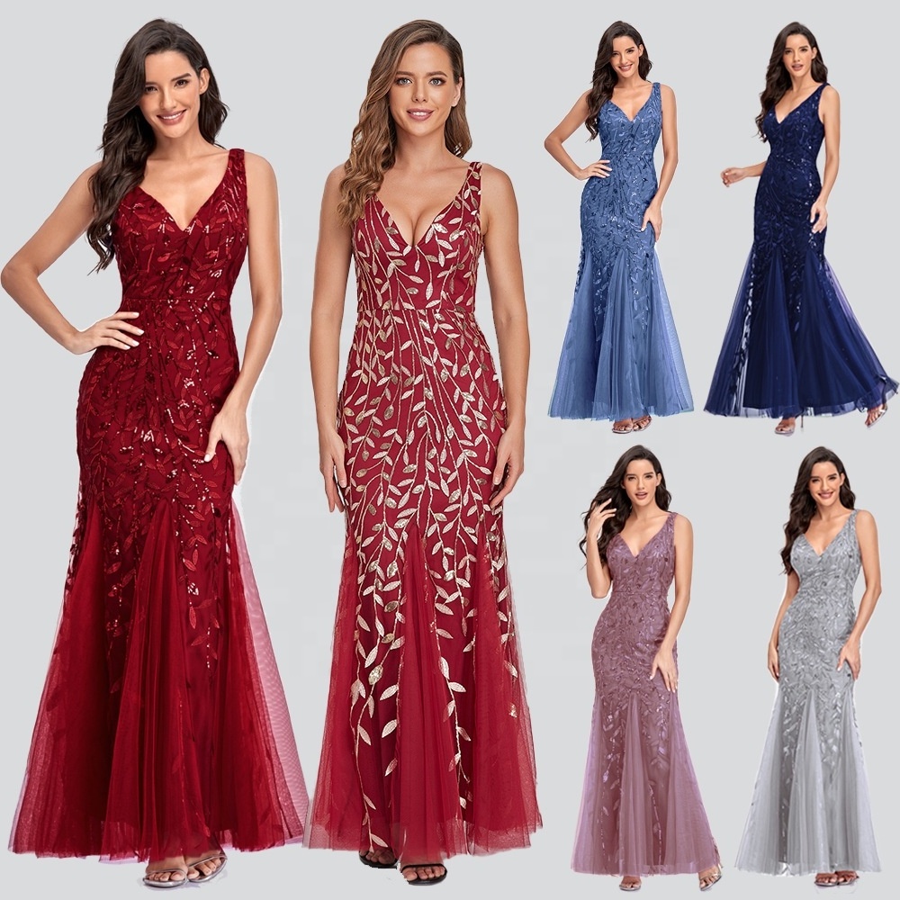 Wholesale Summer  Casual Long Sexy Sequins Elegant Lady Party Dress Women Evening Night Party gowns Ladies Wedding Guest Dresses