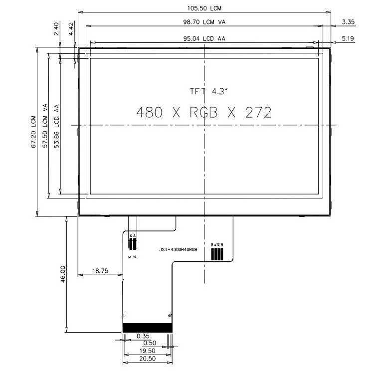 Manufacturer 4.3 inch lcd module  tft screen 480*272 40pin  RGB 8 bits lower full viewing  lcd display