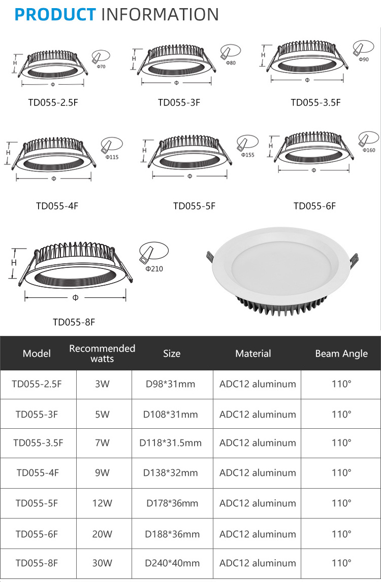 Led Downlight Ip44 Smd 4 8 Inch Dimmable Fixture Commercial CCT 9w 12w 20w 30w 40w Smart SMD Recessed Led Downlight Housing