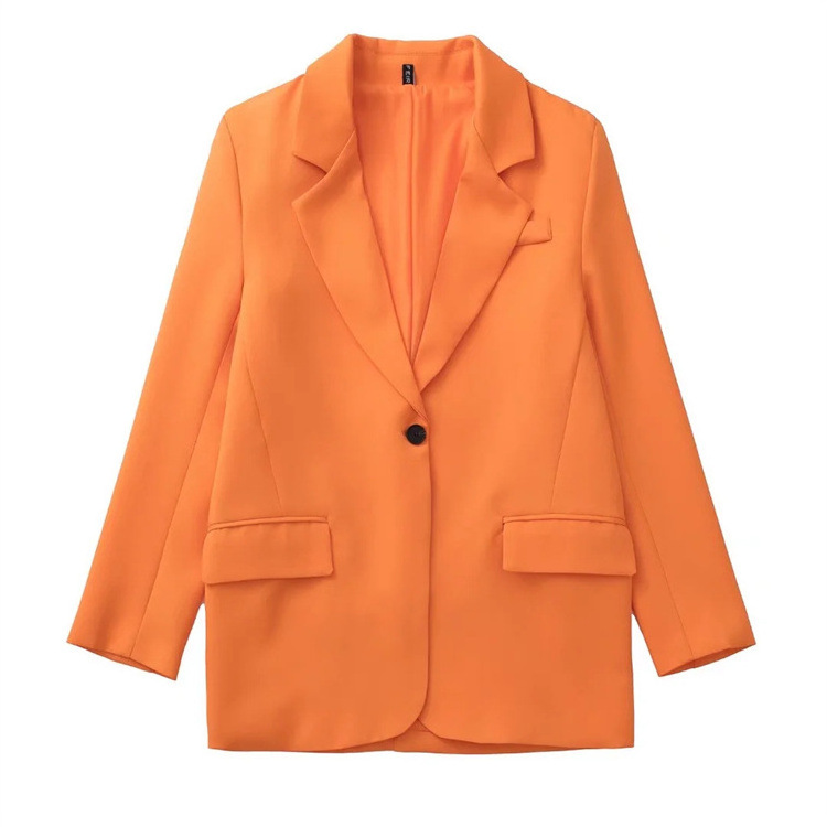 Wholesale custom women's spring autumn Korean orange pockets loose suit commuter medium length blazer