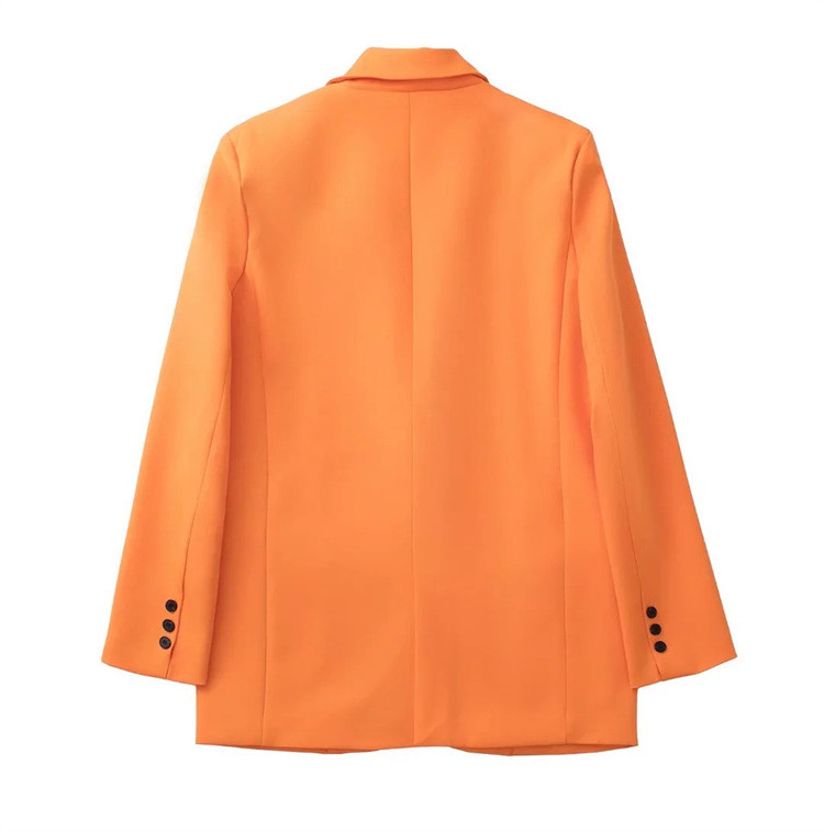 Wholesale custom women's spring autumn Korean orange pockets loose suit commuter medium length blazer