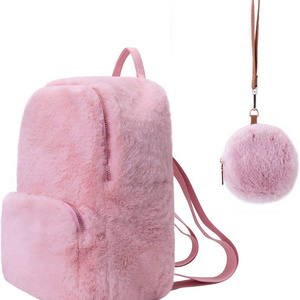 Mini Purse Waterproof Fluffy Daypack Travel Girl Fur Shoulder School Bags Custom Plush Backpack